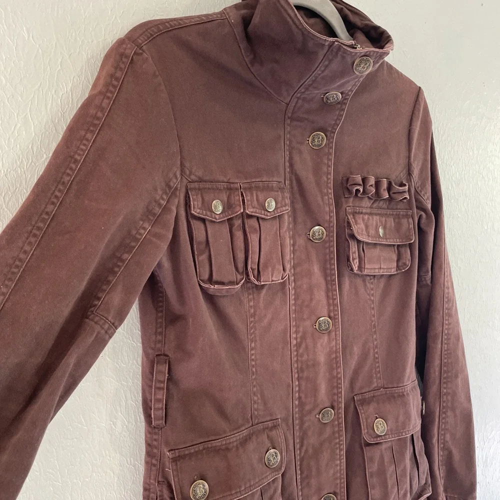 BB Dakota Utility Cargo Trench Jacket Coat Full Zip Brown M Y2K aso Bella‎ swan - Picture 5 of 11